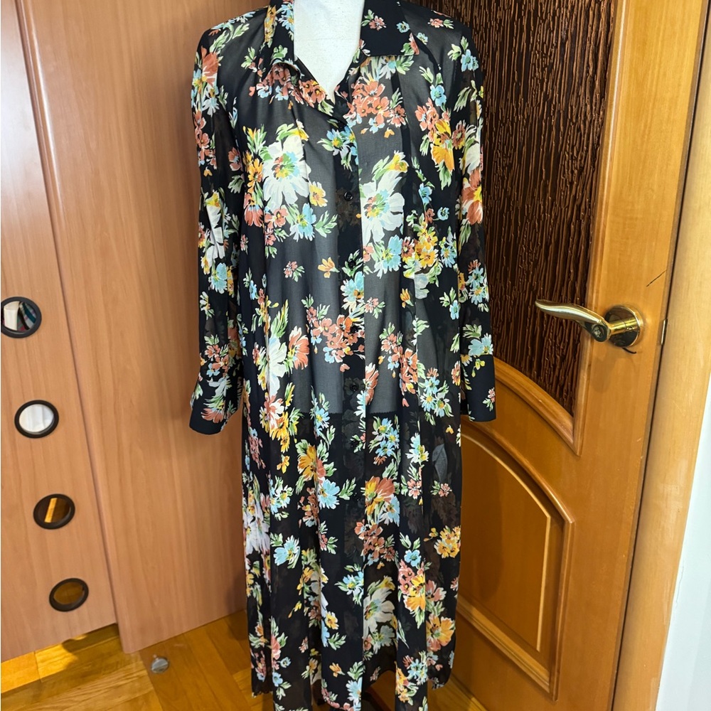 Zara multicolor Buttoned Dress with Notched Collar NWT. Sz XL
